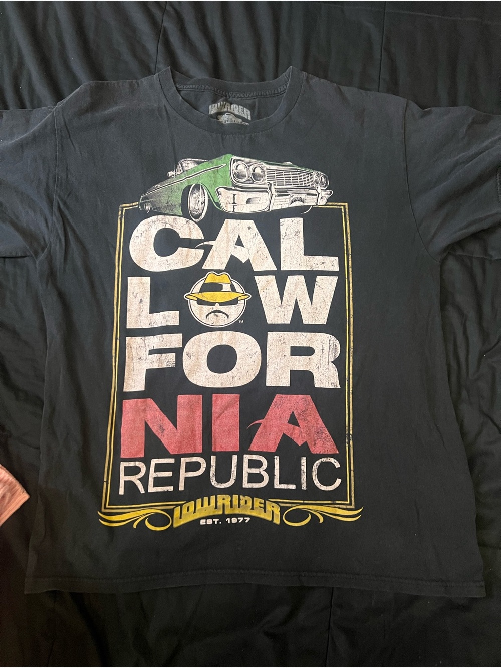 California Republic Lowrider Graphic Tee - Black with Red, Green & Yellow Print